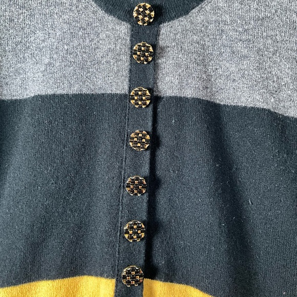 Weill Mango Gray and Yellow Striped Cardigan 90% WOOL 10%CASHMERE - Picture 3 of 9